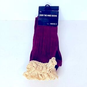 NEW…Burgundy/Cream over the knee socks OS (one size) from Forever21